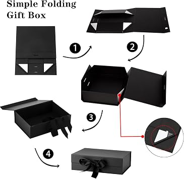 RUIXUE Black Gift Box 3 Packs 32x22x9 cm,Gift Boxes with Lids Greeting Cards and Shredded Paper,Gift Boxes for Presents,Suitable for Gift Wrapping Birthday Wedding Christmas. (Black-L3, 32x22x9cm)