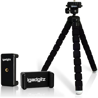 igadgitz Mini Tr pied Table Flexible L ger Grande Taille avec Adaptateur Fixation Support Smartphone pour Appareil Photo Reflex DSLR SLR inclut Lib ration Rapide T te Plateau Noir