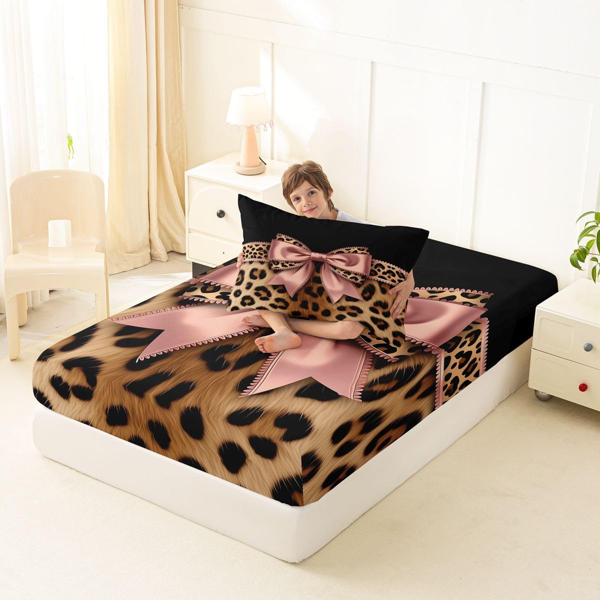 Erosebridal Pink Bow Bed Sheets Set Twin image 4