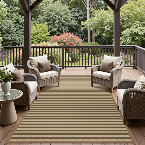 Image of GENIMO Outdoor Rug, Waterproof Plastic Rugs for Patio, 6'x9' Brown Greige | Outside Larger Modern Carpet Mat for Porch Decor, Deck, Balcony, Camping, RV, Backyard, Picnic, Beach, Reversible, Foldable