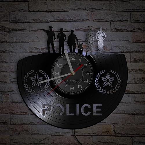 Miniatura 3 de Timethink Reloj de pared LED de policía de 12 pulgadas con 7 modos luminosos, cuarzo silencioso sin tictac, reloj de pared moderno para estación de