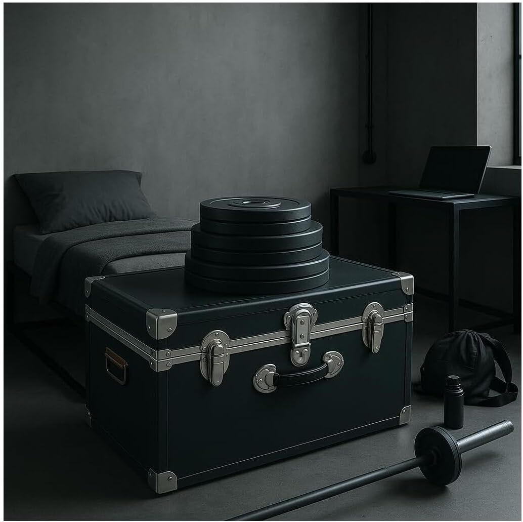 HomeStock Rustic Romance Heavy Duty 30" Under Bed College Storage Trunk with Lock, Latch Closure Type, 15.75" D x 30" W x 12.25" H, Ideal Camp Dorm Room Trunk Footlocker Black/Nickel