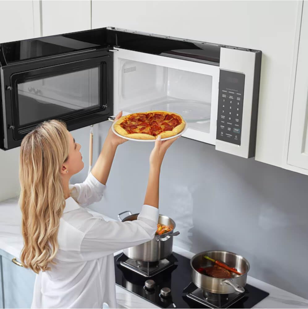 lateral view of installed Midea microwave