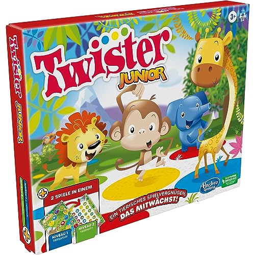 Hasbro Twister Junior Spiel, 2-in-1 Familienspiel mit doppelseitiger Spielmatte, fördert die Beweglichkeit und sorgt für Spaß, für Kinder ab 3 Jahren geeignet
