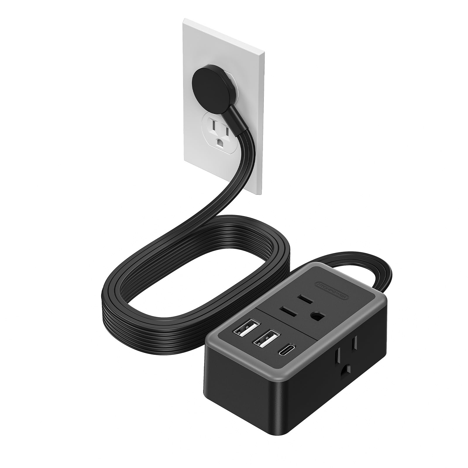 NTONPOWER Flat Extension Cord 10 ft, Extension Cord Flat Wall Plug with 3 Outlets 3