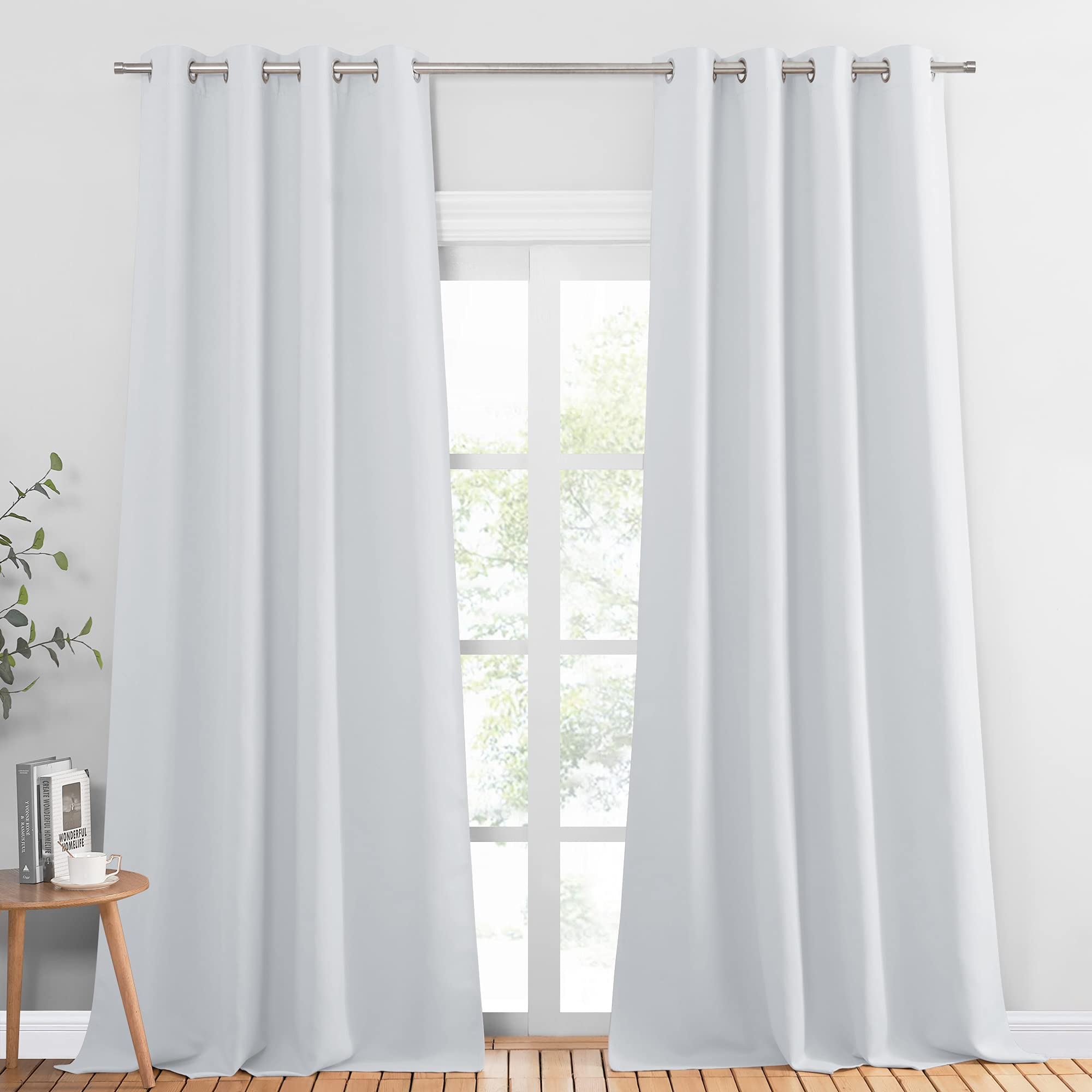 PONY DANCE Tende Termiche Isolanti per Interni - Tende per Salotto Eleganti Tende Moderne per Soggiorno Tenda Oscurante ad Anelli 1 Pezzo L 140 x A 240 cm, Bianco Grigiastro