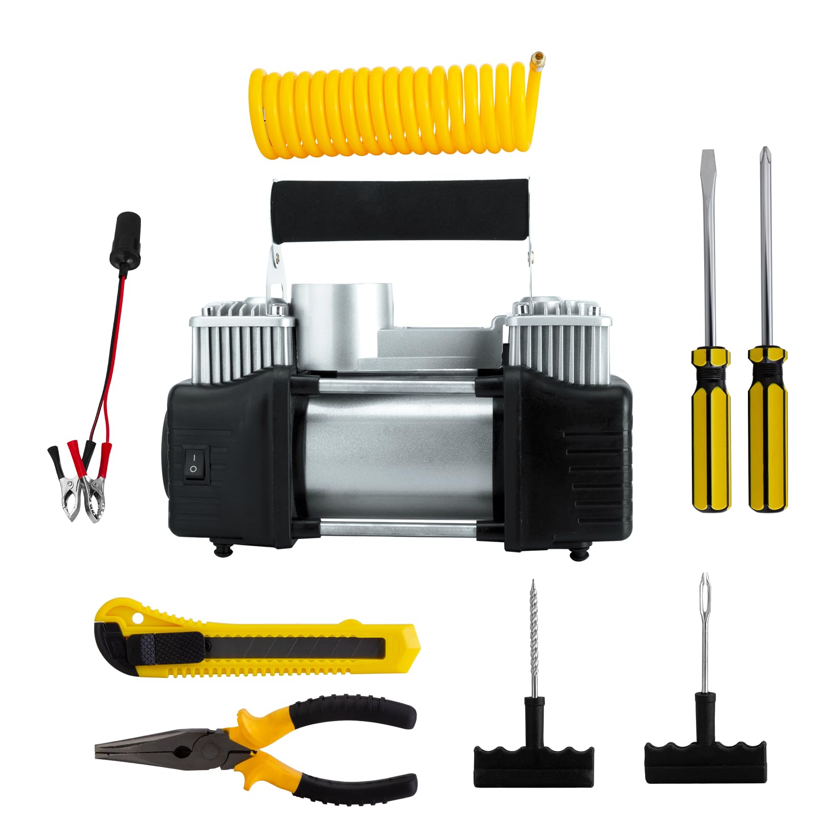 Digital 12V Luftkompressor, Digital Kompressoren Reifen Inflator, Doppelzylinder Luftkompressor Metall Reifenpumpe 50L/min,Doppelzylinder Luftpumpe Kompressoren für Auto, LKW