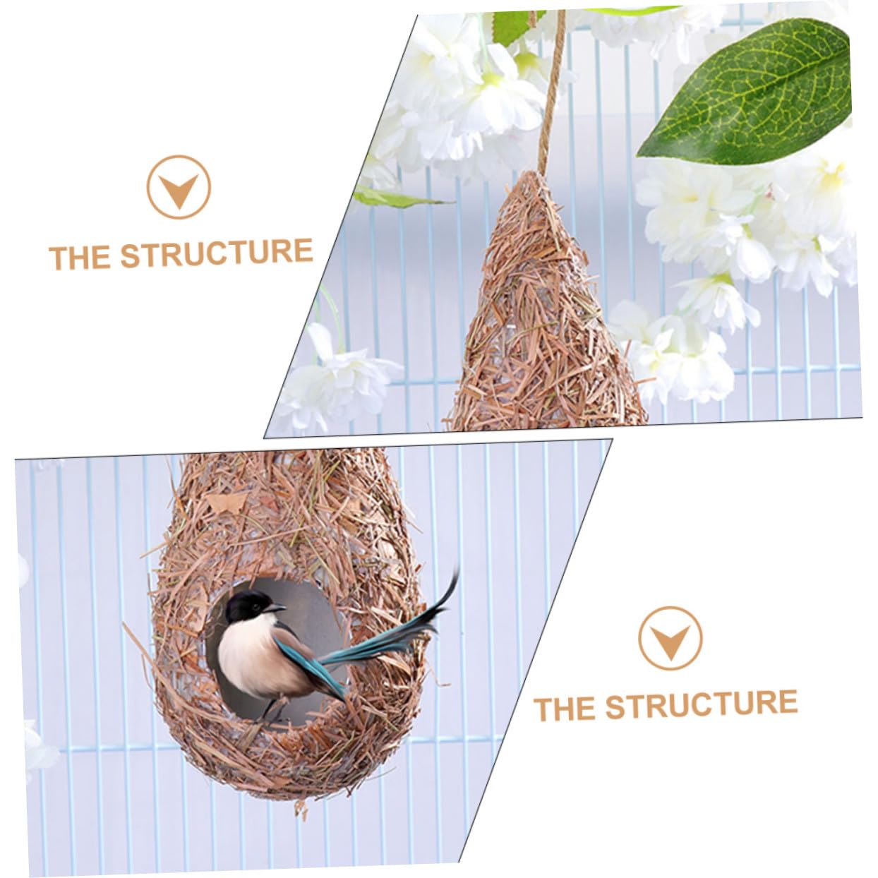 Set 5 Pezzi Nidi per Uccelli da Appendere in Paglia Intrecciata, Casetta Rustica Decorativa e Calda per Uccellini Piccoli per Giardino e Casa