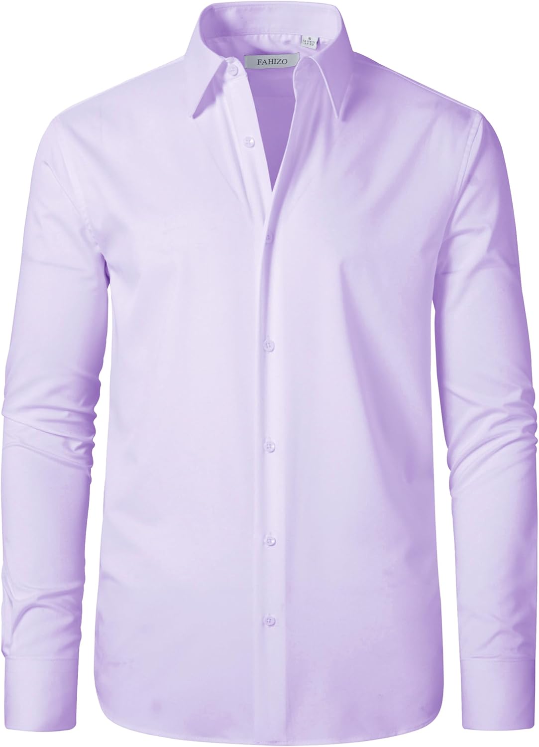 FAHIZO Men's Dress Shirt Regular Fit Soild Business Formal Long Sleeve Button Up Stretch Shirts, Lavender,19.5 Neck 36"-37" Sleeve,3XL - Image 2