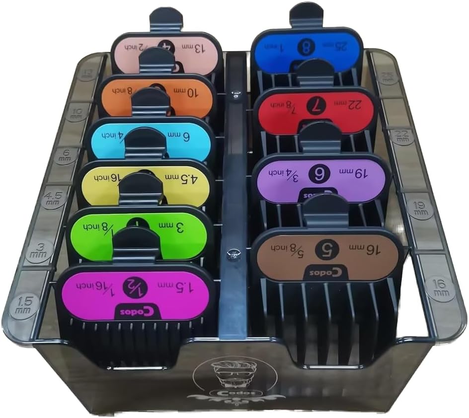 opoveClipper Guard Holder/Storage Case, Save Space & Protect Guards, Universal Hair Clipper Accessories for Barbershops/Salons, and Personal Home Use(10-Grid, Translucent Black)