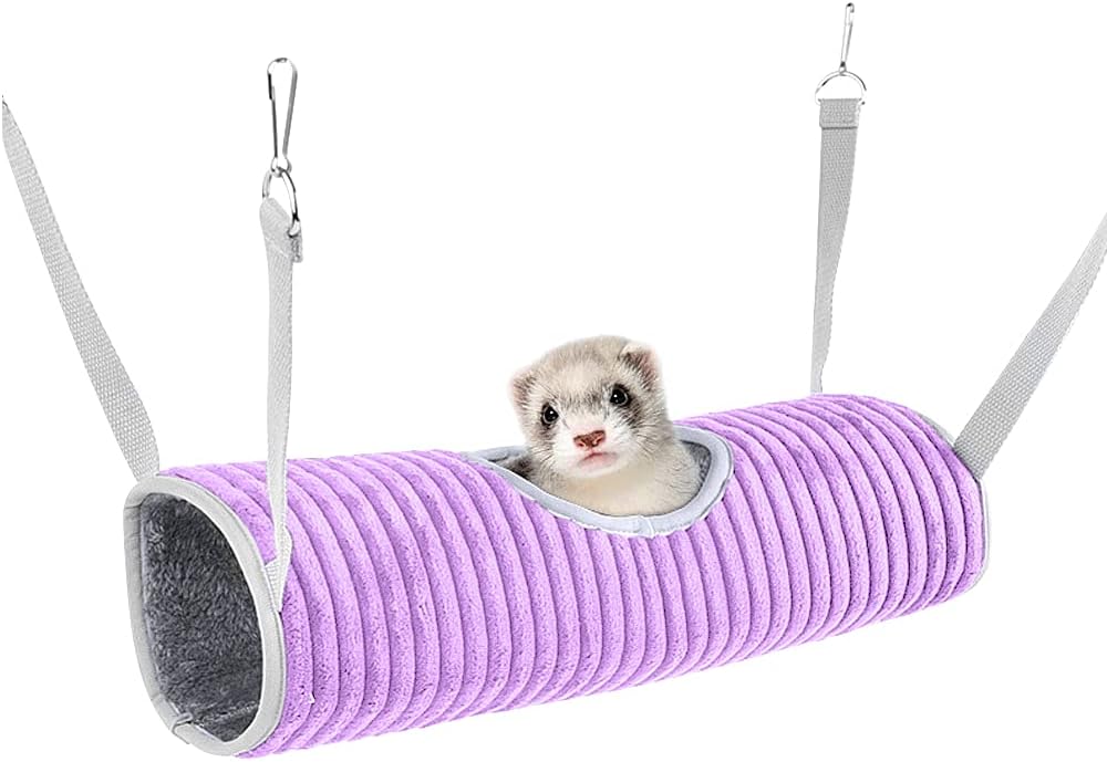 YOGURTCK Ferret Hammock for Small Animals, Hanging Swing Tunnel Tube Rat Toy Bed Cage Supplies - Purple