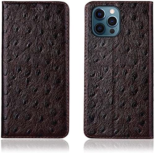 Étui cuir texture autruche pour iPhone 14 Pro : la housse folio raffinée marron