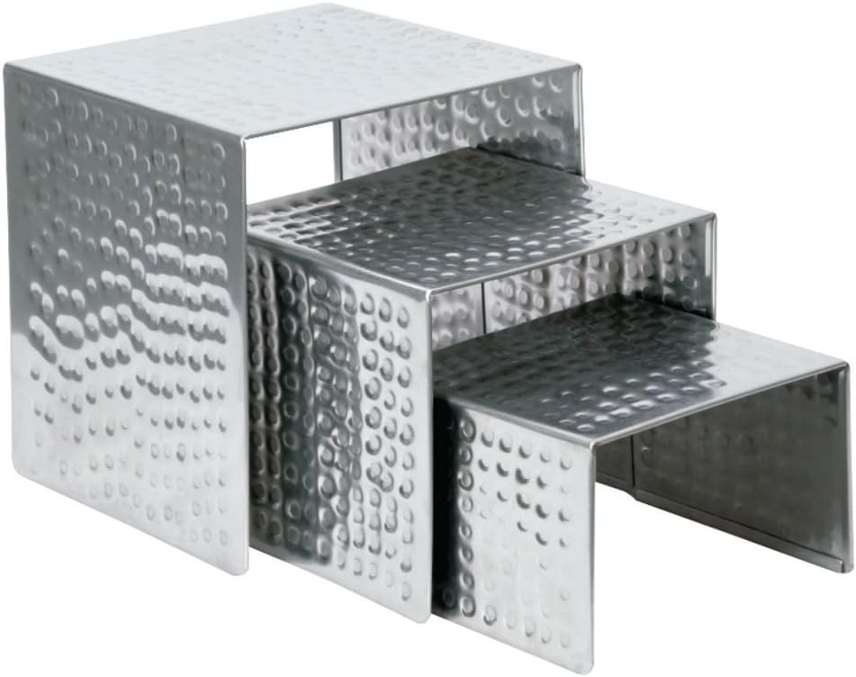Nested Stainless Steel Display Risers with Hammered Finish - Set of 3