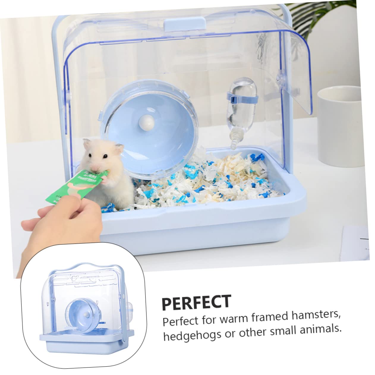 POPETPOP Jaula Portátil de Plástico Azul para Hámsters y Animales Pequeños, Fácil de Transportar, Adecuado para Viajes y Actividades al Aire Libre
