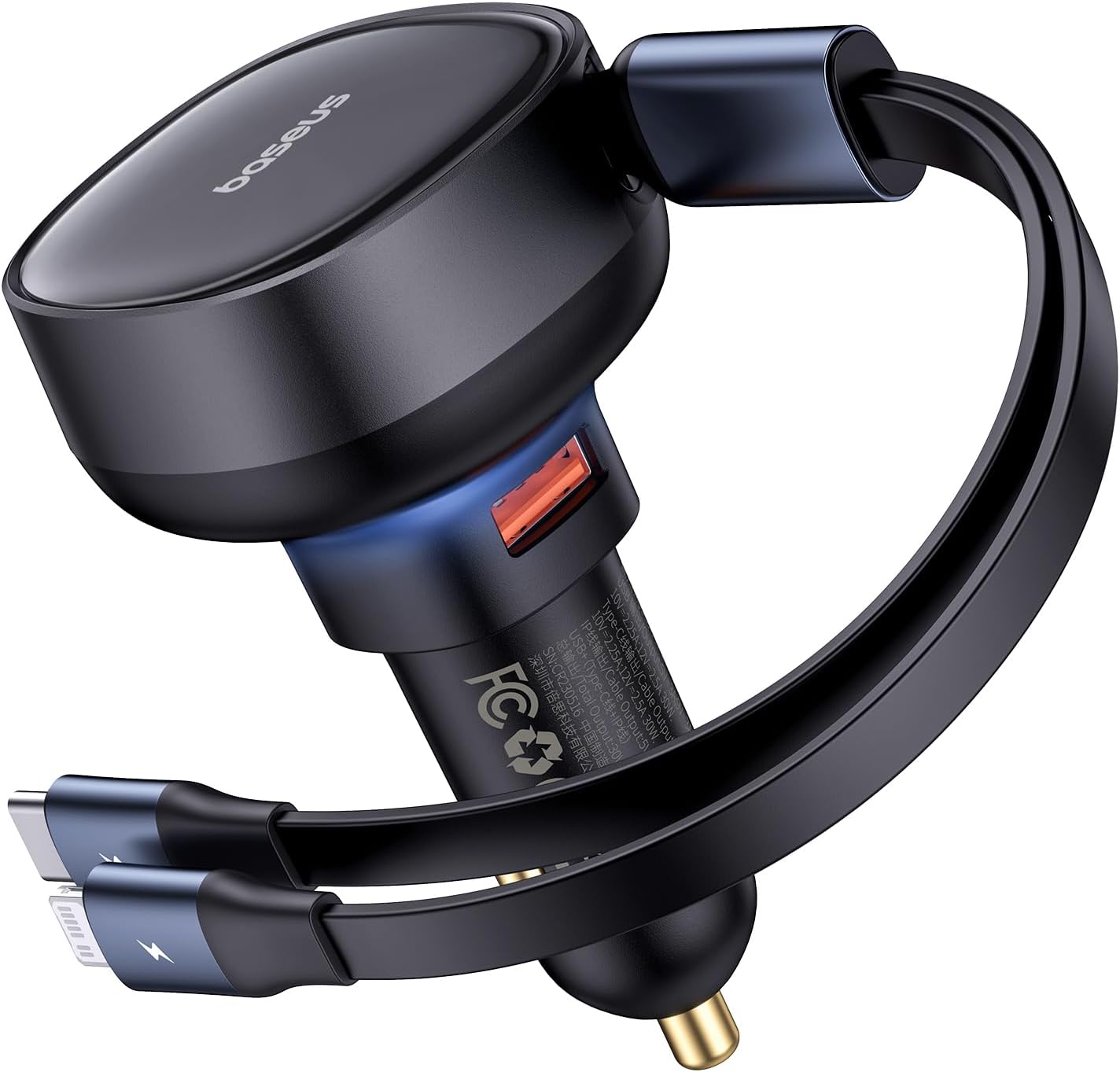 Baseus USB C Car Charger, 60W Retractable Car Charger, 3 in