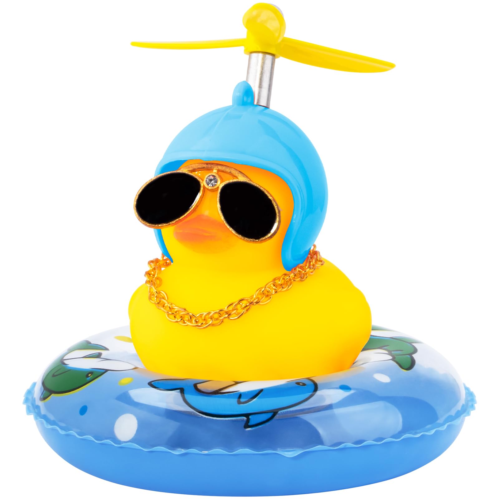 wonuuRubber Duck Car Ornaments Yellow Duck Car Dashboard Decorations with Propeller Helmet Swim Ring Necklace and Sunglasses, Blue-Dolphin