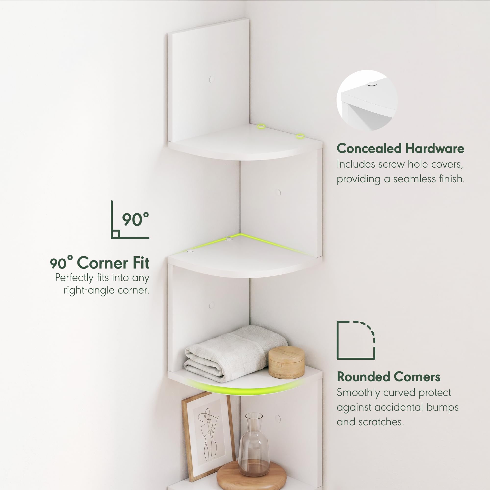 Furinno Floating Corner Shelf - 5 Tier White -5
