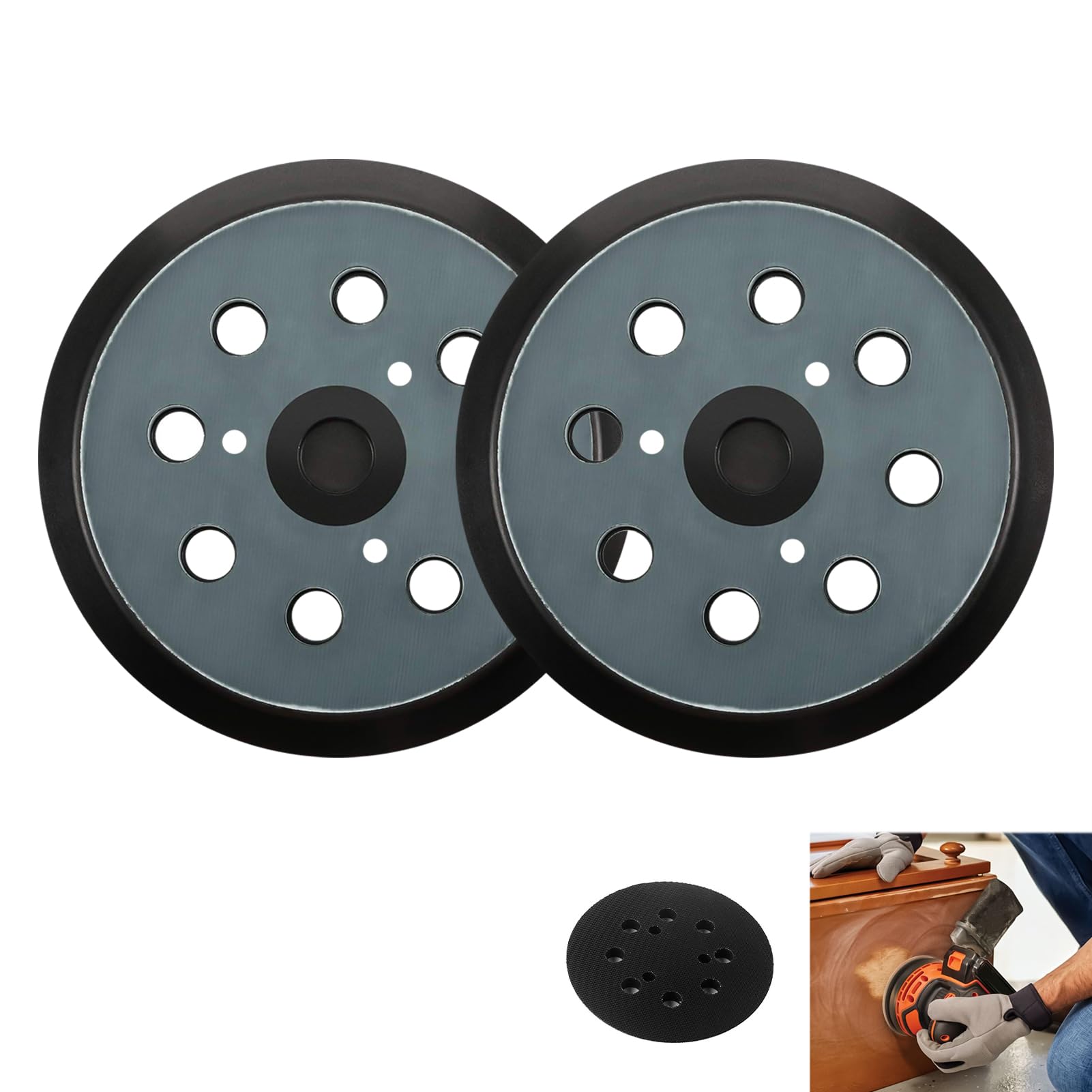 2 PCS 5 Inch 8 Hole Replacement Sander Pad Compatible With Makita Orbital Sanders BO5041 BO5031 BO5030 BO5040 BO5012 DBO180 DBO140Z DBO180Z, Backing Pad Hook and Loop Dust Extraction for Sanding Tools