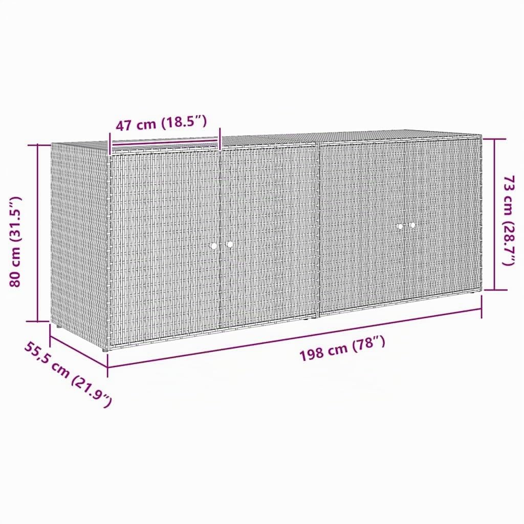 ACAGALA Armadietto da giardino in rattan sintetico, 4 porte, armadietto da balcone, 198 x 55,5 x 80 cm, colore nero