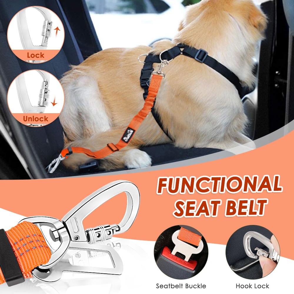 SlowTon 2 Pack Adjustable Dog Seat Belt SlowTon Dog Seatbelt - 2 Pack  Elastic Bungee Pet Safety Tether For Car Travel Elastic Bungee Buffer Pet  Safety Tether