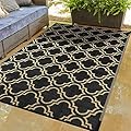 Ompaa Outdoor Plastic Straw Rug for Patio Waterproof, 5x8 Large Reversible Portable Outside Porch Rugs Carpet for Camping Picnic Mat, RV, Backyard, Balcony, Deck, Black & Beige