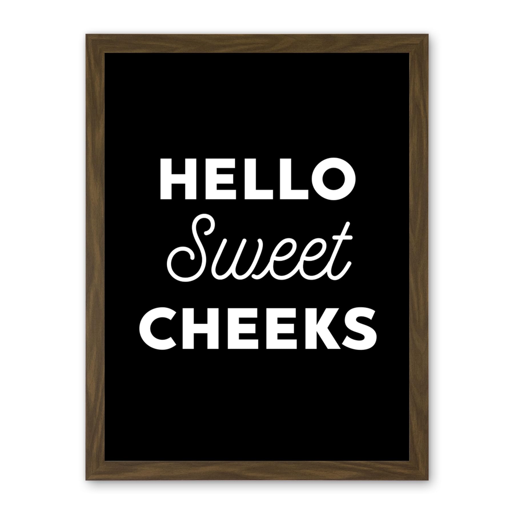 Artery8 Funny Toilet Decor Bathroom Wall Art Hello Sweet Cheeks Cheeky Sign Artwork Framed Wall Art Print 18X24 Inch