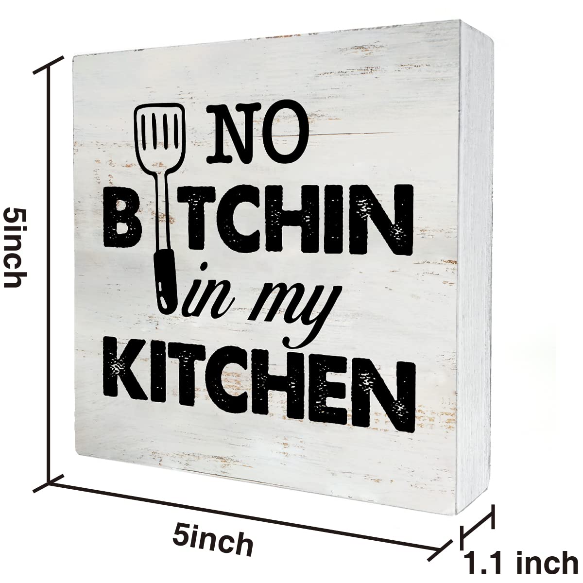 Rustic in My Kitchen Wood Box Sign Funny Kitchen Wooden Box Sign Farmhouse Home Desk Shelf Decor (5 X 5 Inch)