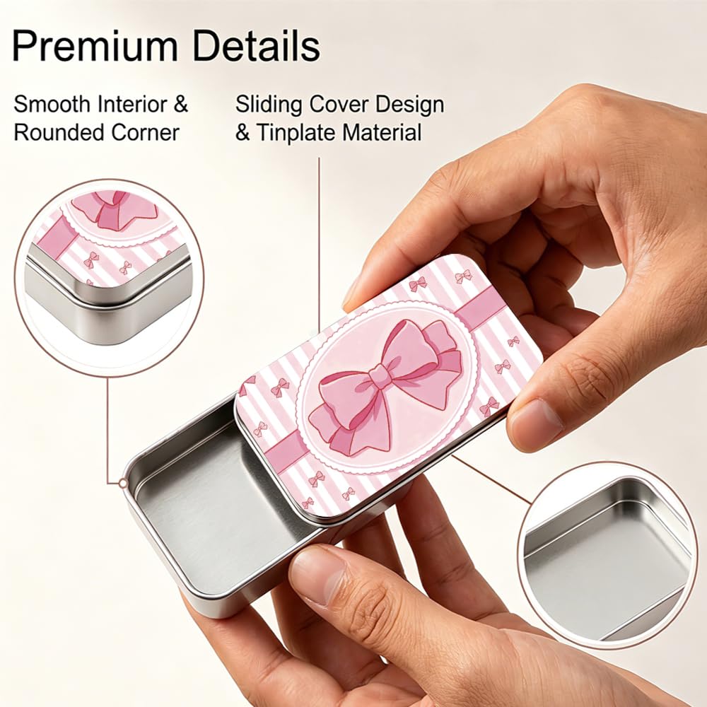 Paquete de 4 fundas portátiles de hilo dental con patrón de lazo, caja de lata pequeña para trabajo, campamento