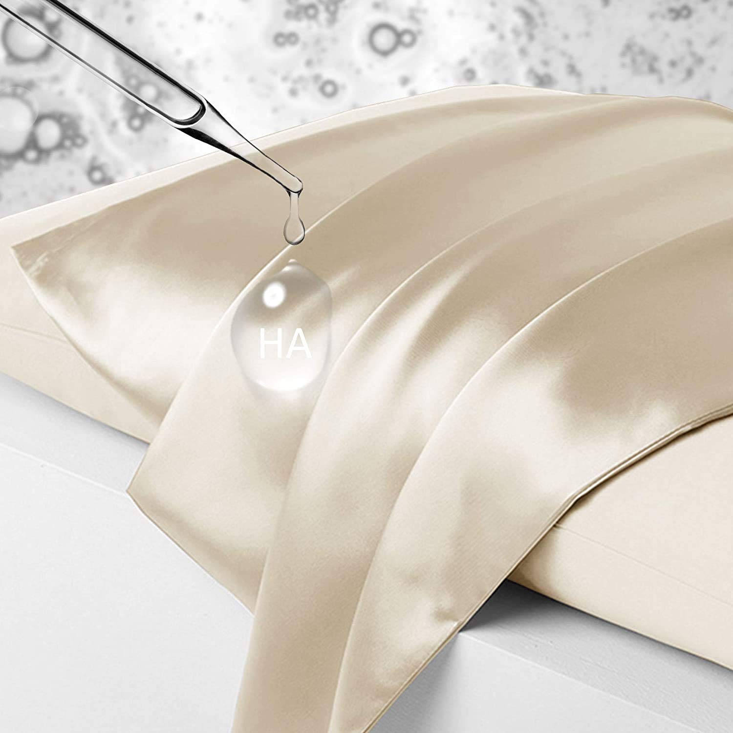 THXSILK HA Silk Pillowcase for Hair and Skin, 22 Momme 100% Pure Mulberry Silk, Aqua Series Hydrating Moisturizing Pillow Cover with Hidden Zipper Closure - Champagne, Twin