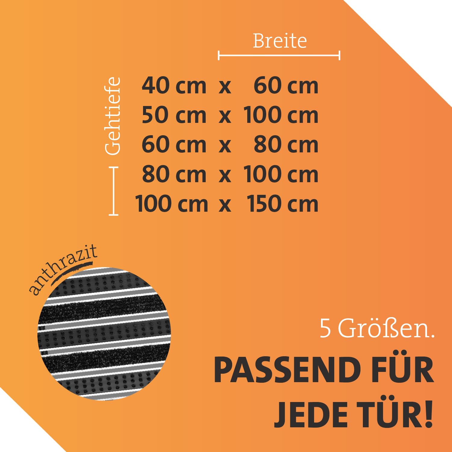 Eingangsmatte für Innen & Außen mit Bürste & Rips I Alu Türmatte in Fliesen I Einbau Fußmatte im Boden versenkt mit Rahmen Anthrazit 60 x 40 cm