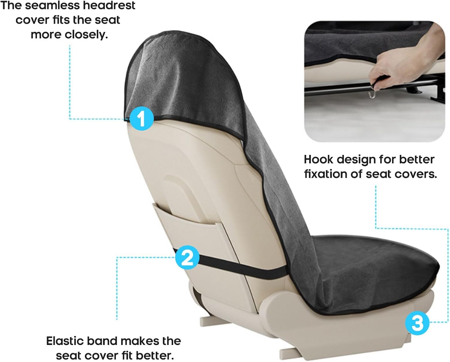 Waterproof Sweating Front Car Seat Cover Protector for Gym Workout, Running, Swimming, Beach and Hiking, Universal Fit Bucket Seat Covers for Cars SUV Trucks, Machine Washable, Non-Slip (Gray, 2Pcs)