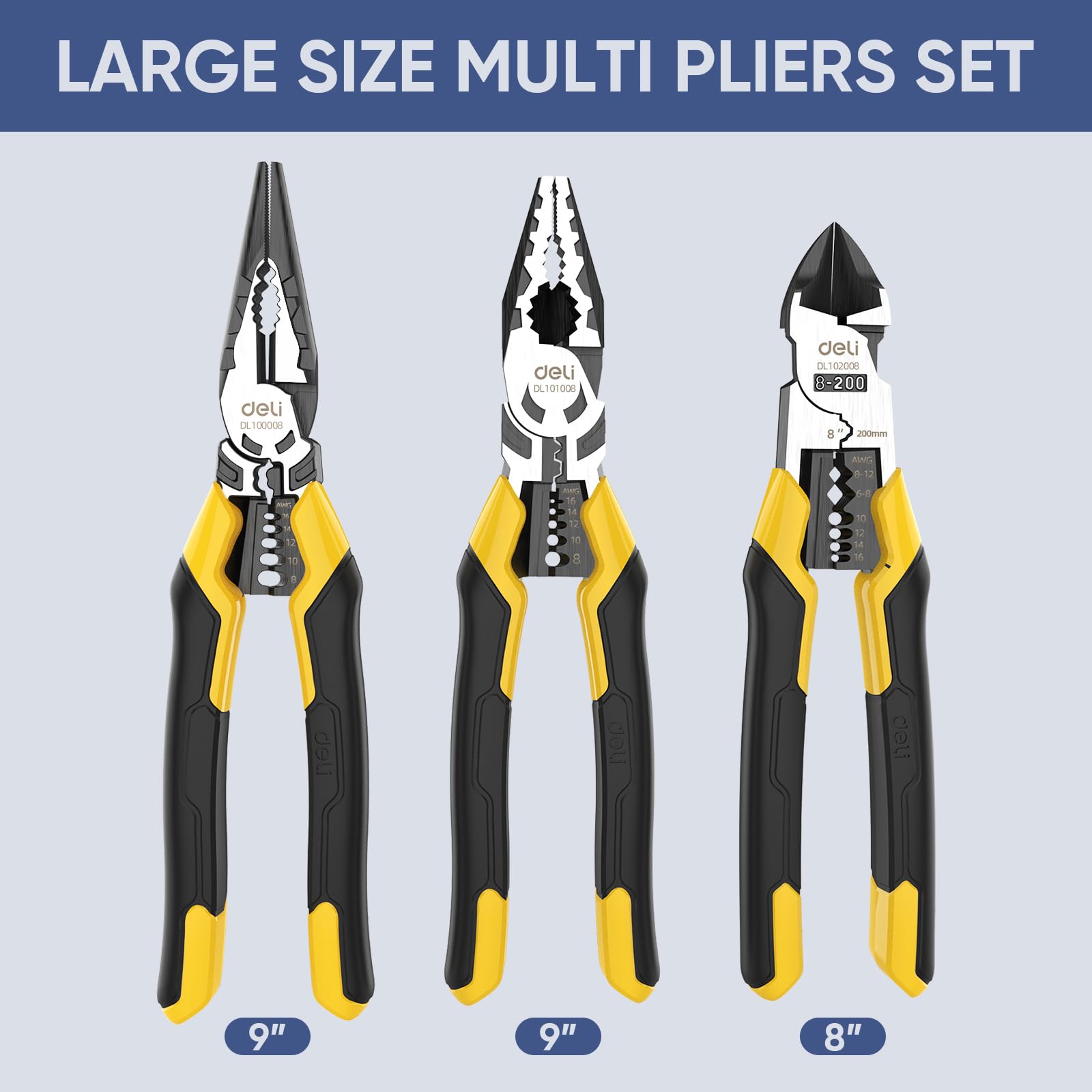 DELI 3-Piece Pliers Set - Wire Stripper & Cutter -2