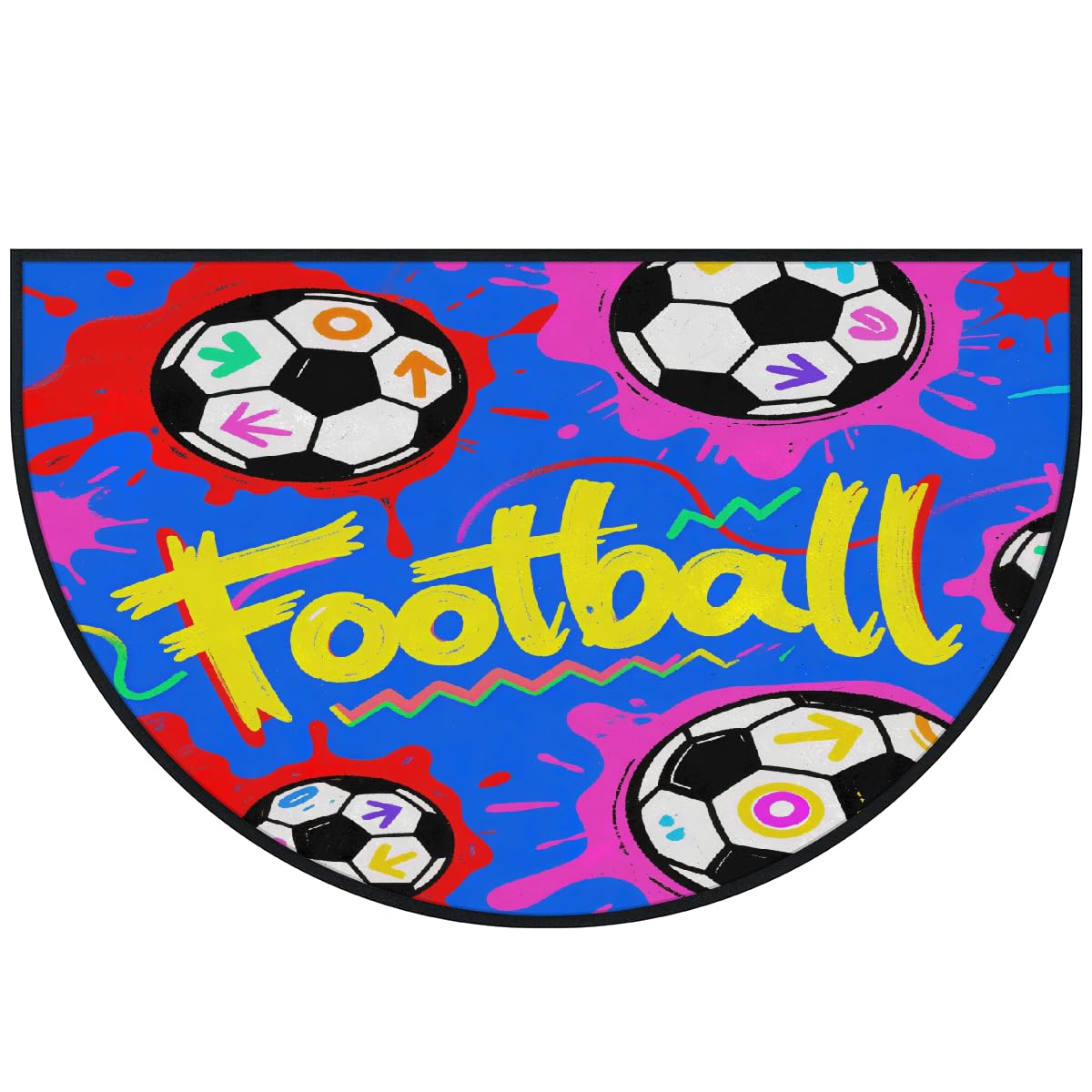 Große halbrunde Fußmatte, Bälle, Fußballtor, rutschfest, saugfähig, halbrund, Eingangsbereich, niedlich, weich, halbrund, waschbar, Teppich für Küche, Badezimmer, Schlafzimmer, 160 x 100 cm