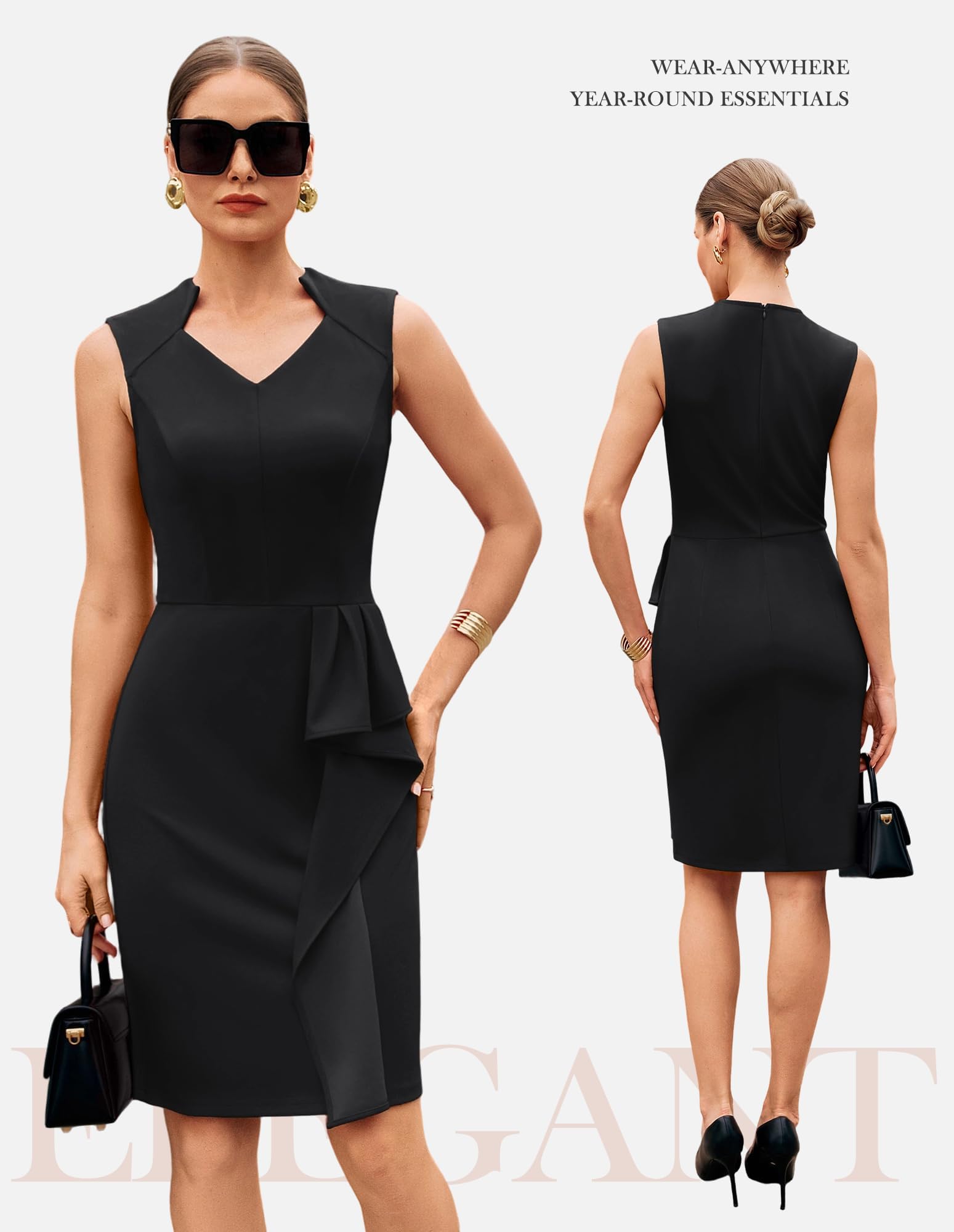 GRACE KARIN Vestido elegante para mujer, sin mangas, cuello en V, vestido de cóctel, trabajo, oficina, formal, bodycon