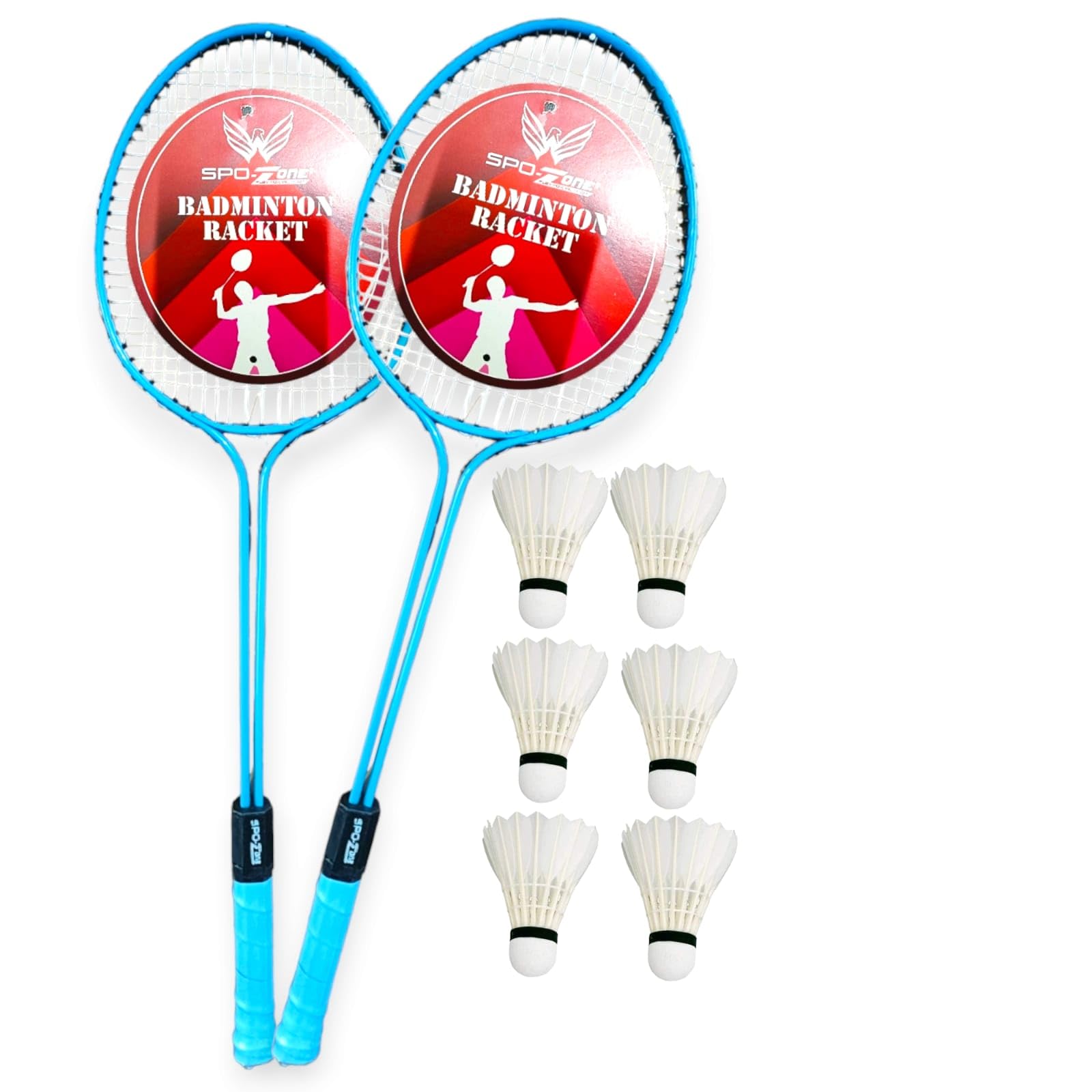 spo-zone SPO Zone Badminton Set, 2 Rackets with 6 Faether Shuttlecocks, Orange and Blue-picture-11