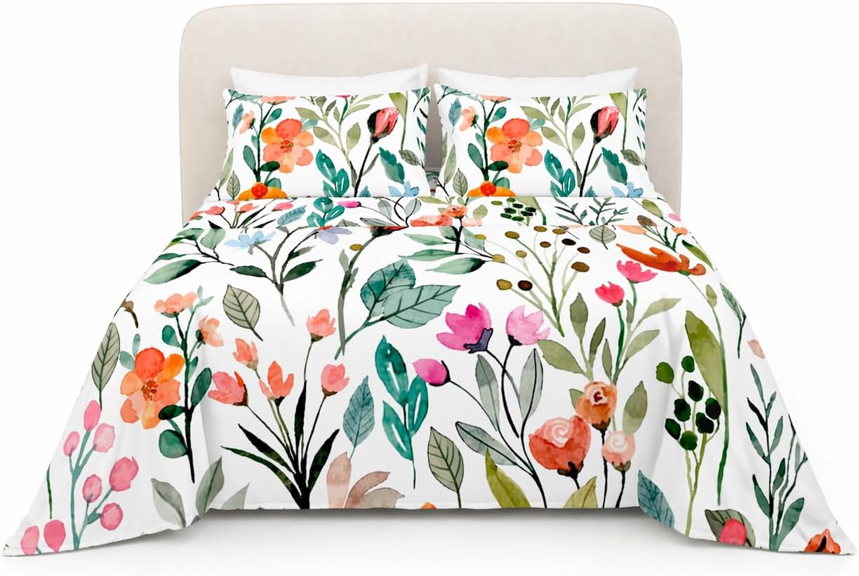 YIYEA Floral Sheets Full Size, Premium Double Brushed Microfiber Bed Sheet Set for All Season, Soft Breathable, 16" Deep Pocket, Shrinkage and Fade Resistant, 4PC, Full
