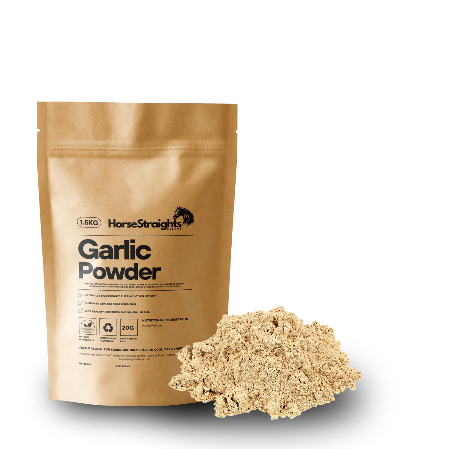 Garlic Powder for Horses Fly Deterrent Respiratory & Skin Support 1.5KG HSD Horse Straights Direct