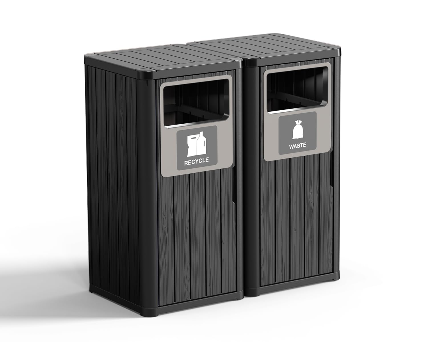 ROJIK 44 Gallon Outdoor Trash Can,Weatherproof Resin Garbage Indoor Durable Lightweight,Suitable for Patio Office Kitchen,Easy to Clean,Assemble,Durable Lightweight(Waste&Recycle&Composter, Black)