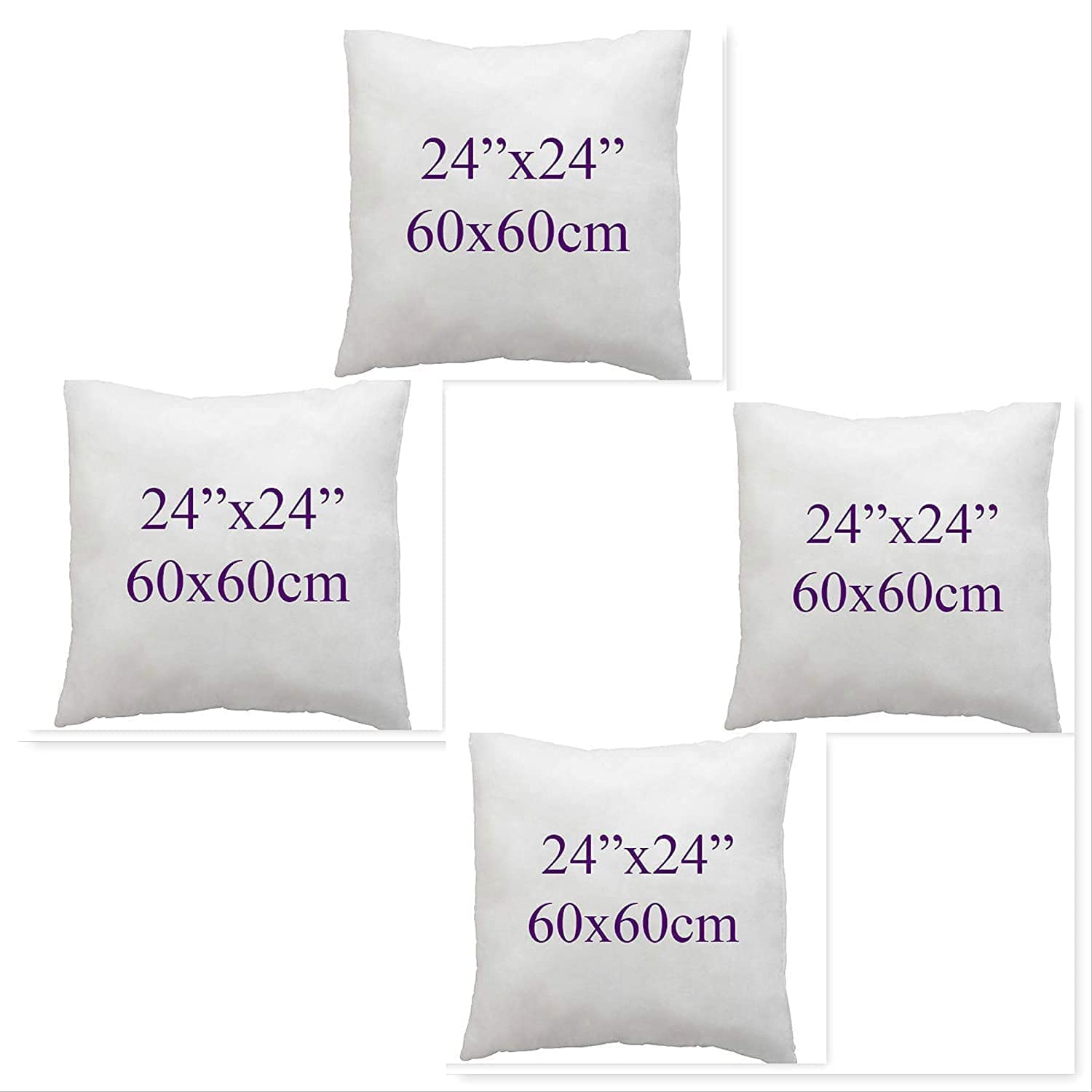 Arlinens White Cushion Inner Pads Insert Square/Rectangular Decorative Pillow Virgin Hollow Fibre Filled Bounce Back Cushions Stuffer For Sofa Bed & Couch In 14,16",18",20",22",24",26" (4, 24X24)