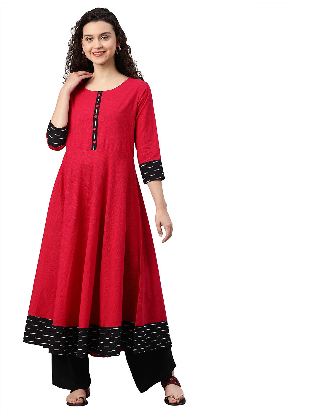 Yash Gallery Women's Cotton Relaxed Fit Anarkali Slub Printed Kurta