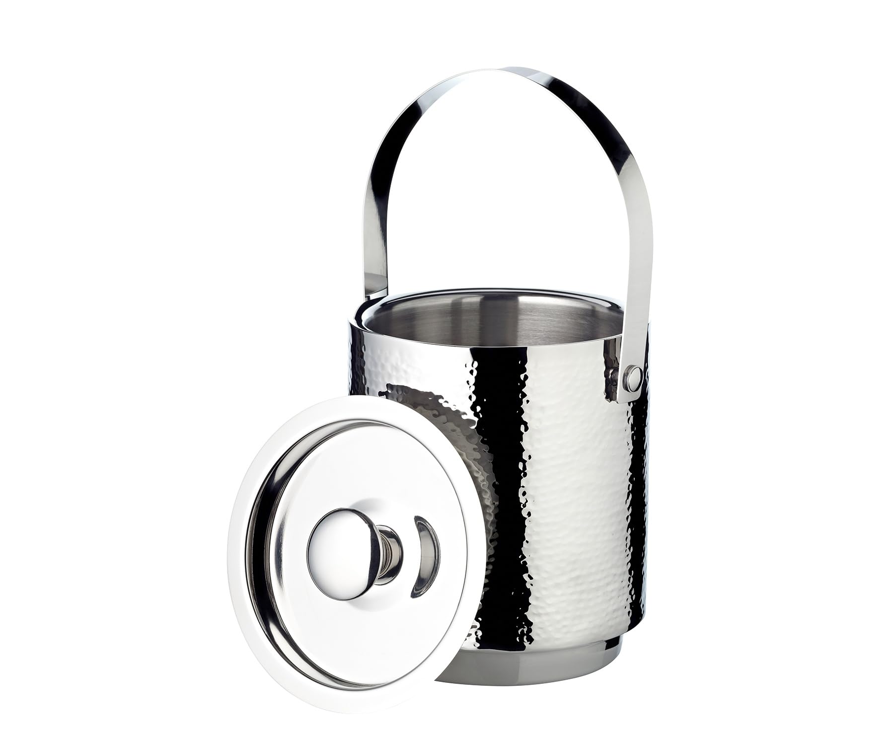 EDZARD Eiseimer Seattle (Höhe 16 cm) mit Deckel, Einsatz und Eiszange, Edelstahl fein gehämmert