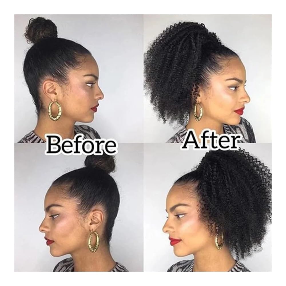 Ponytail Extension Extensions de cheveux humains Remy à enrouler, queue de cheval afro crépue et bouclée, longueur 25 à 60 cm(12inch)