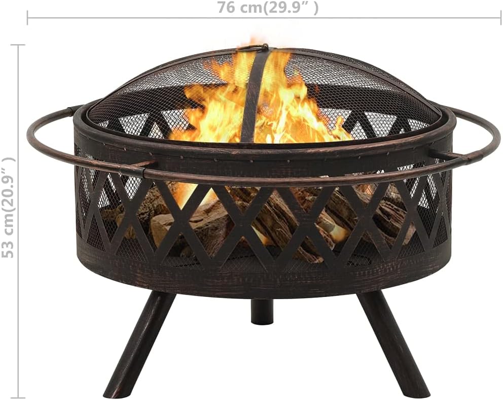 vidaXL Rustic Fire Pit with Poker Outdoor Garden Patio Balcony Backyard Fire Bowl Fireplace Furnace Heater Warmth Burning 29.9" XXL Steel