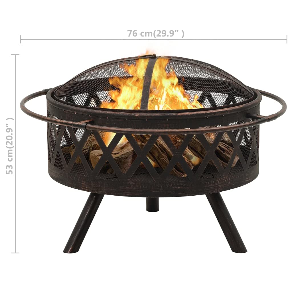 vidaXL Brasero Rústico con Atizador Jardín Patio Terraza Balcón Exterior Cuenco Chimenea Fogata Hornillo Calentador Calefactor Acero XXL 76 cm
