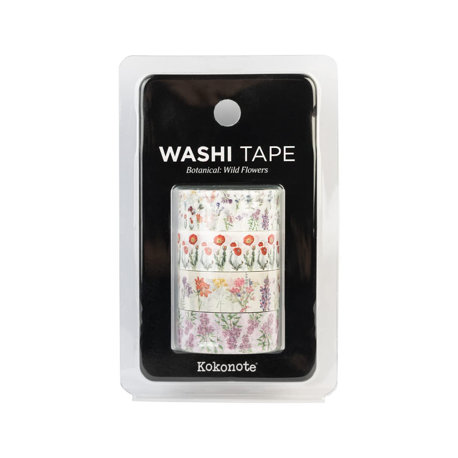 Kokonote Botanical Wild Flowers 4 Rolls Washi Tape | Scrapbook Tape For DIY | Washi Tape For Scrapbooking | Decorative Masking Tape | Scrapbooking Supplies | Scrapbook Accessories | Gift Wrapping