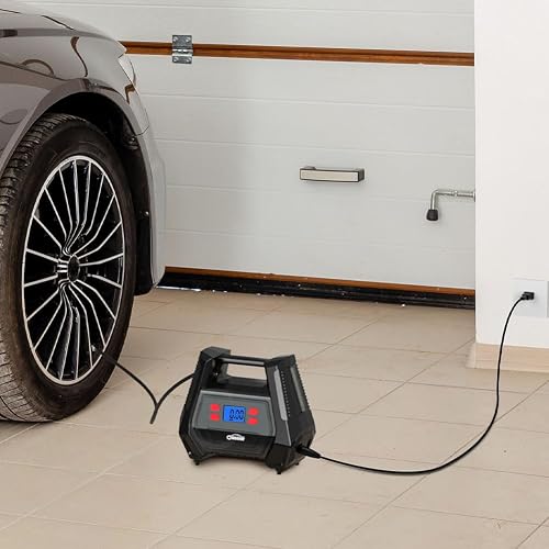 Oasser Tyre Inflator Air Compressor with 12V AC/240V DC car tyre Pump 150 PSI Mains Car Tyre Pump with Plug with 5 Nozzle Adaptors, LED Light Fits for Cars Motorcycles Bicycles - 8