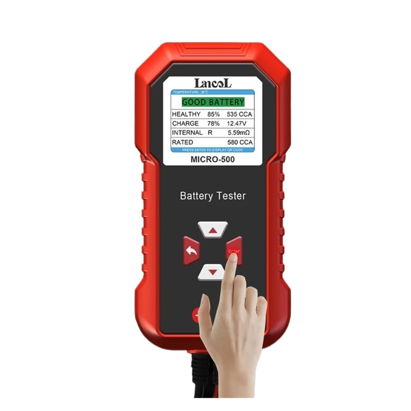 Tester baterii, Tester akumulatorów samochodowych 12 V, 40-3000 CCA, test akumulatorów litowych, analizator akumulatorów kwasowo-ołowiowych, wyświetlacz LED z kodem QR
