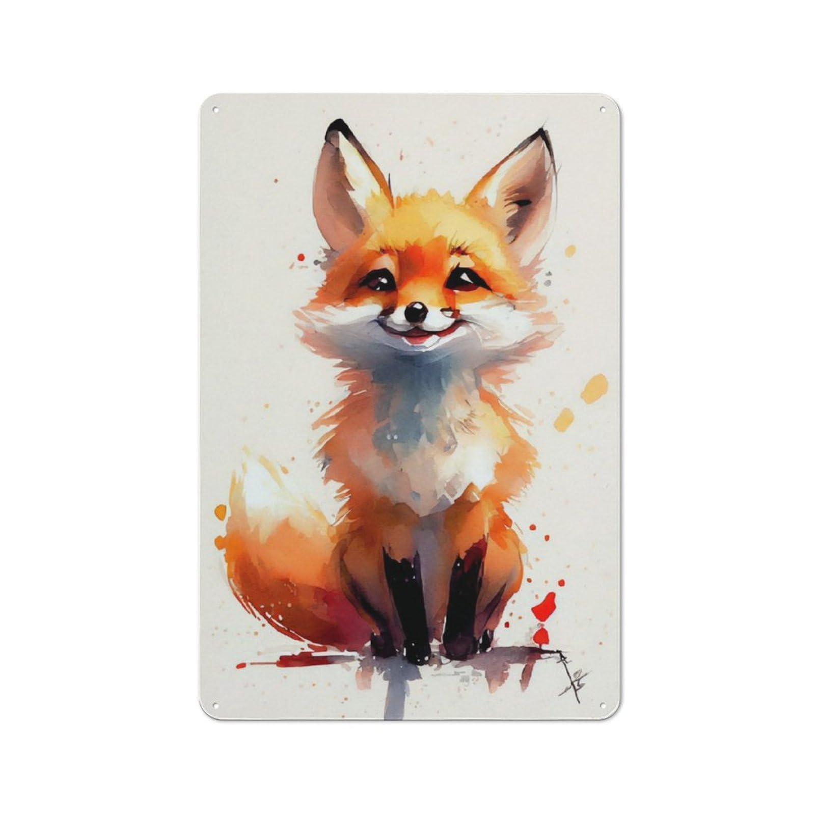 Junmoney Fox Watercolor Retro Tin Sign 30X20cm For Home Office Or Studio, Suited To Home Office Decor Fans