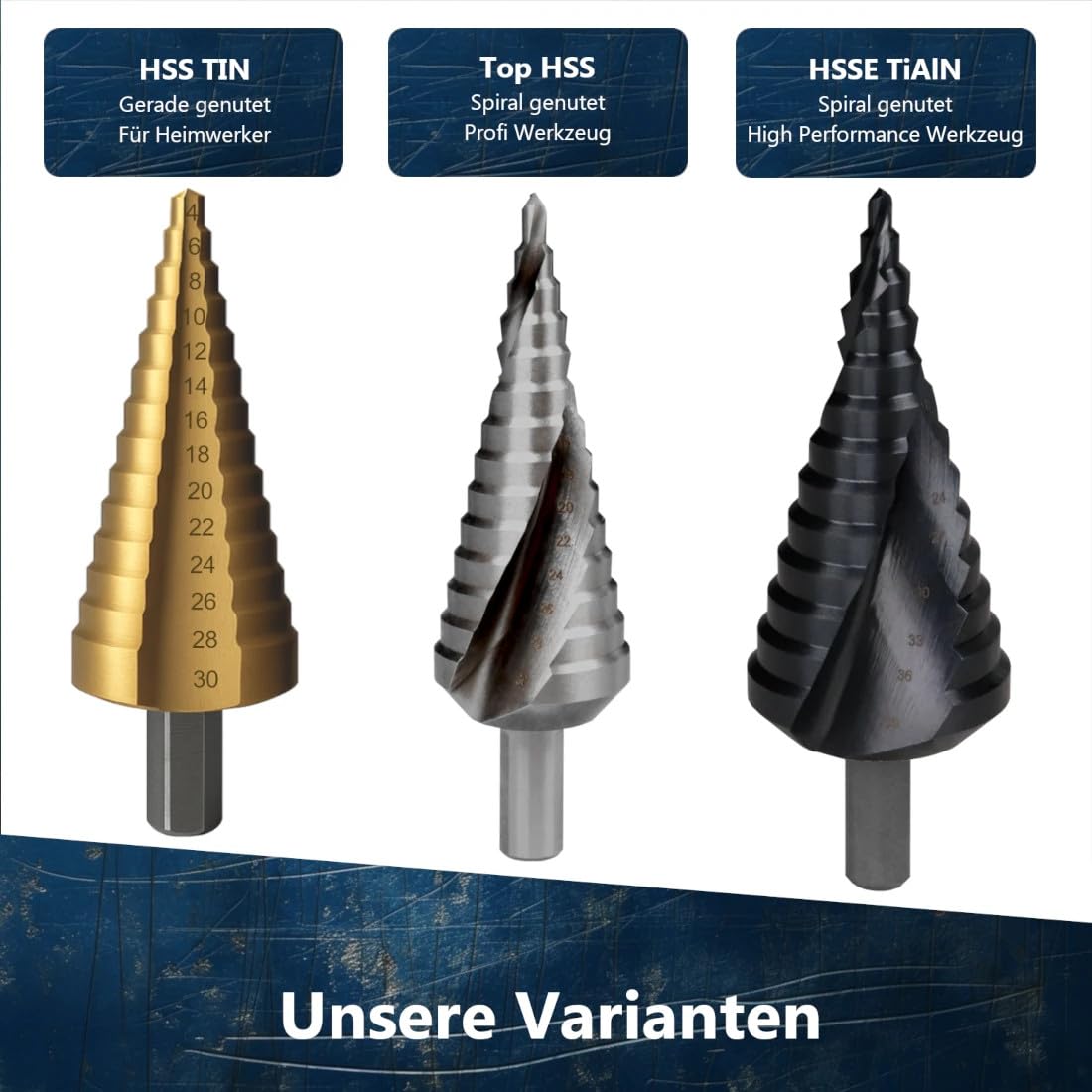 Brocas escalonadas HSS 6-60mm PROFESIONAL | Taladro para acero inoxidable, metal, madera, plástico | Broca de corte | Broca de corte para chapa | Broca cónica Ø6-60 HSS