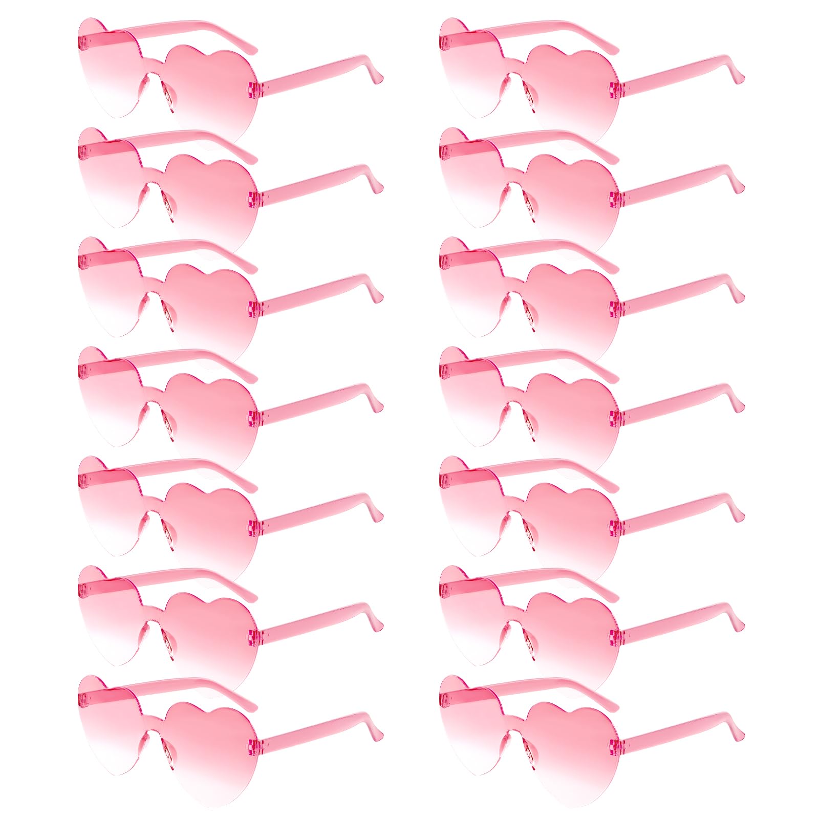 BOUBONI 14 Pack Heart Shaped Sunglasses for Women Rimless Heart Glasses Bulk Mardi Gras Candy Color Sunglasses for Party